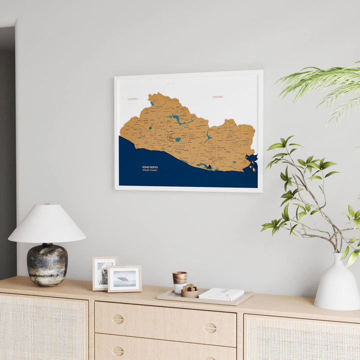 Framed El Salvador Cork Wall Map Decor