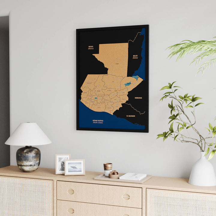 Framed Guatemala Cork Wall Map Decor