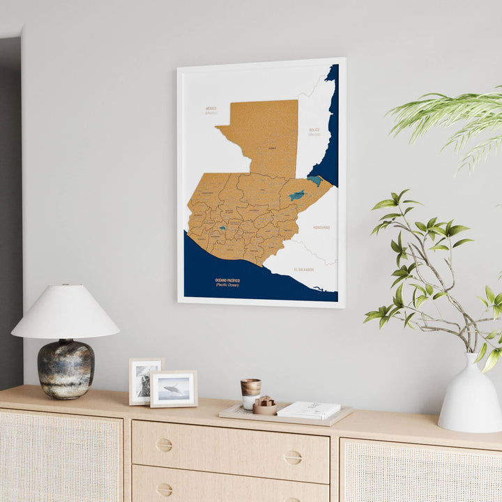 Framed Guatemala Cork Wall Map Decor