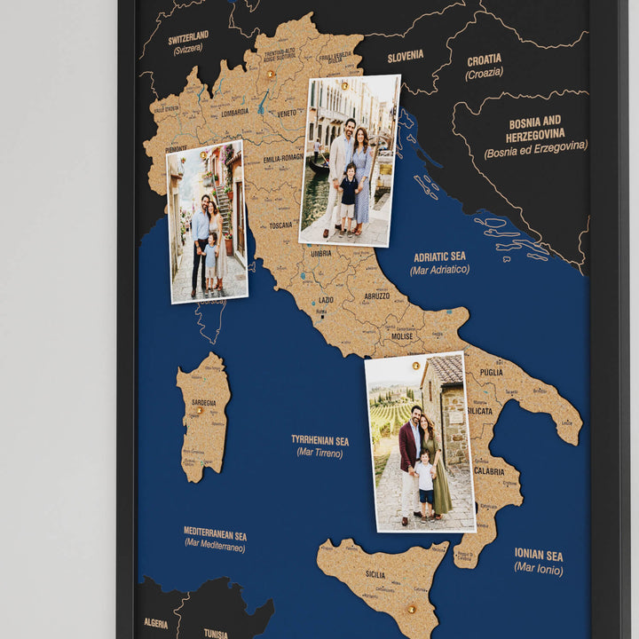 Framed Italy Cork Wall Map Decor