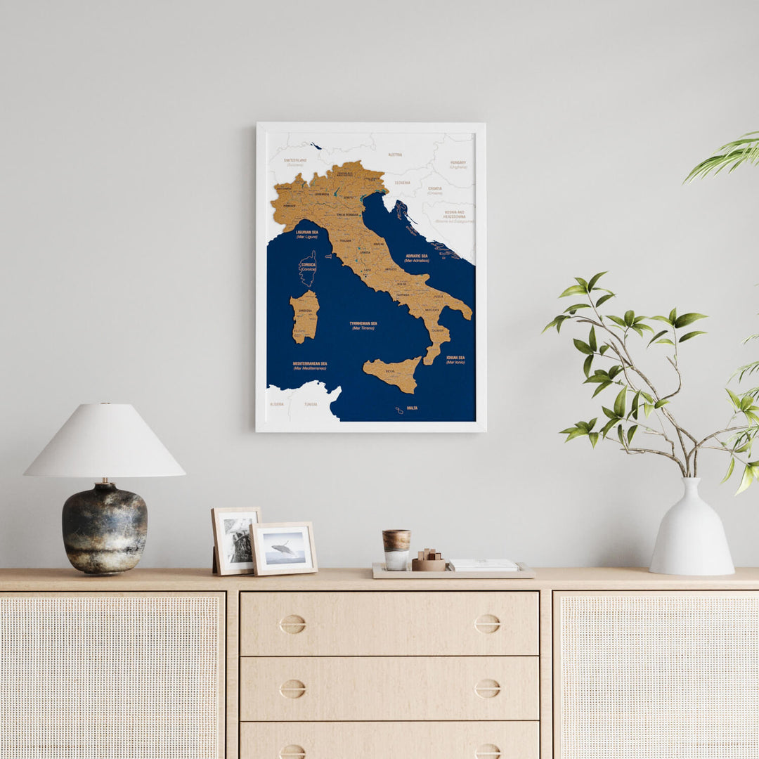 Framed Italy Cork Wall Map Decor