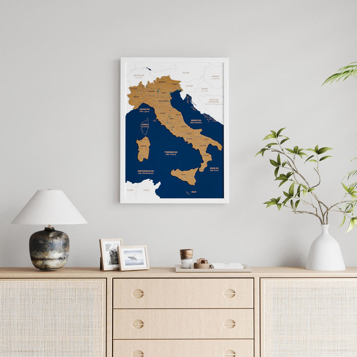 Framed Italy Cork Wall Map Decor
