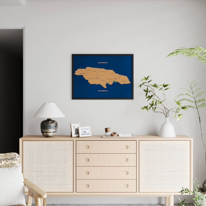 Framed Jamaica Cork Wall Map Decor