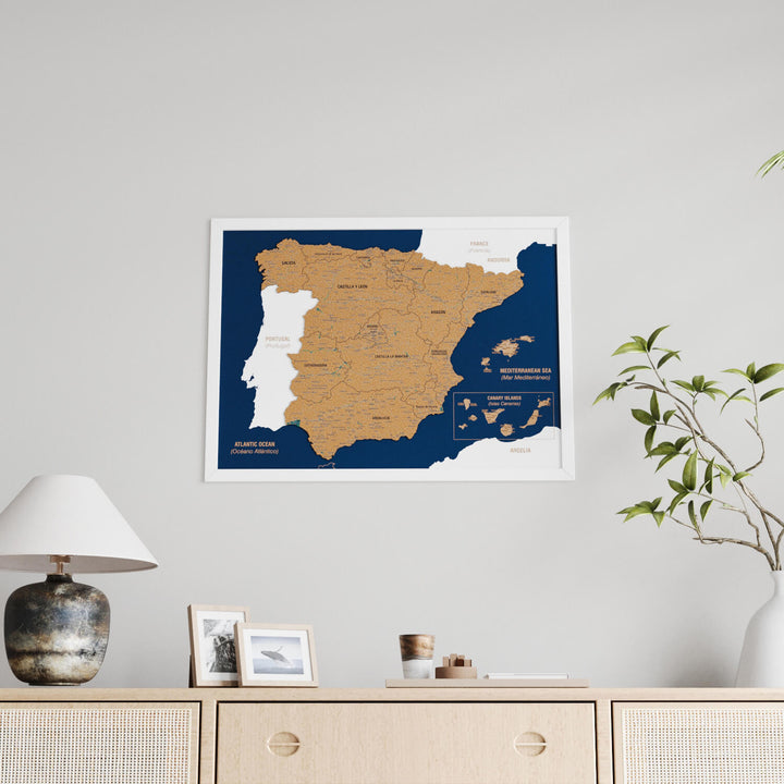 Framed Spain Cork Wall Map Decor