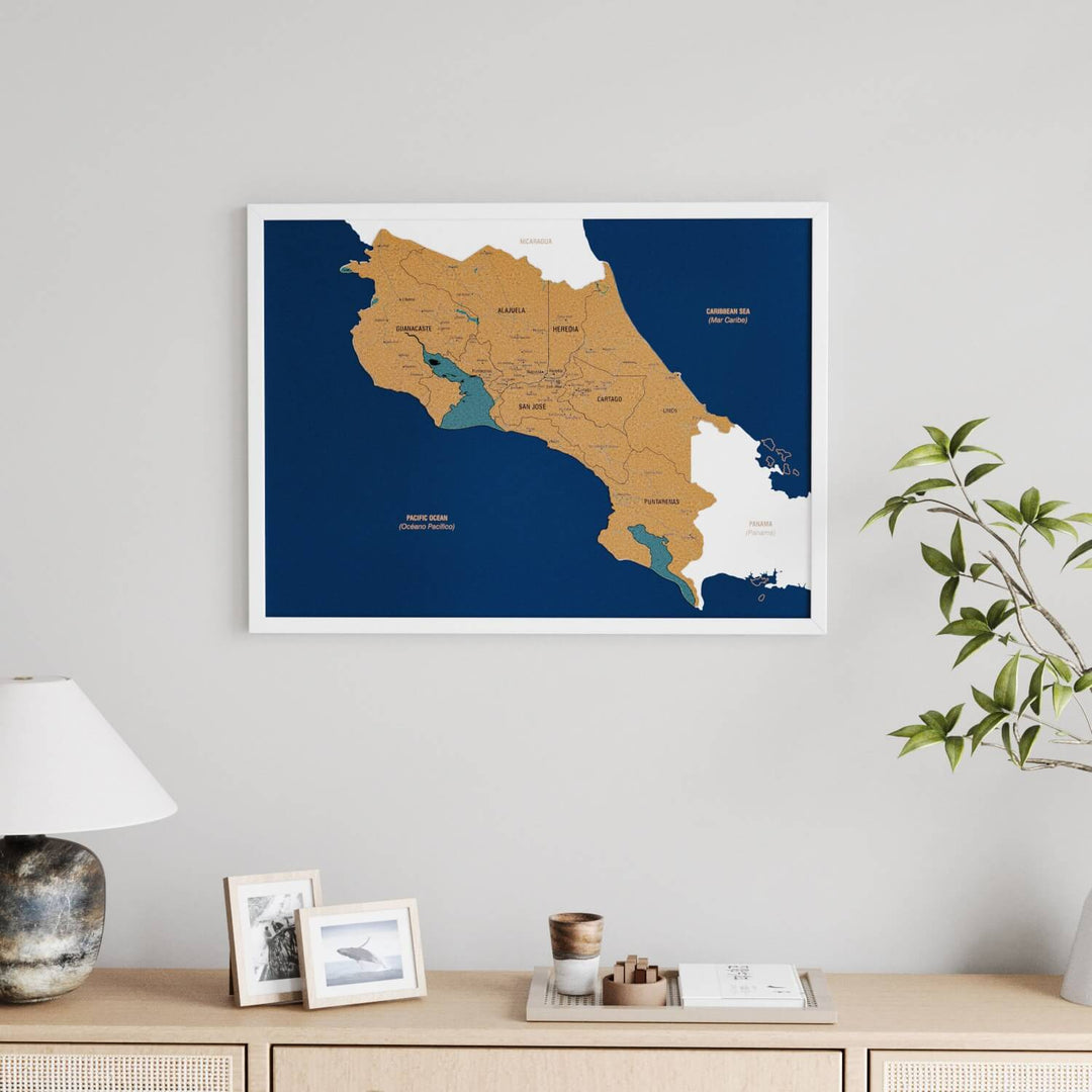 Framed Costa Rica Cork Wall Map Decor