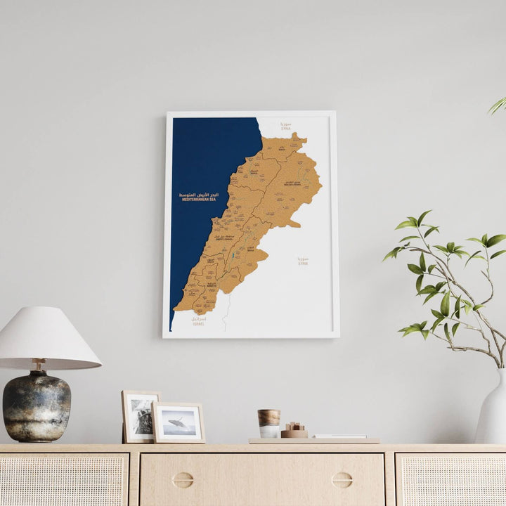 Framed Lebanon Cork Wall Map Decor