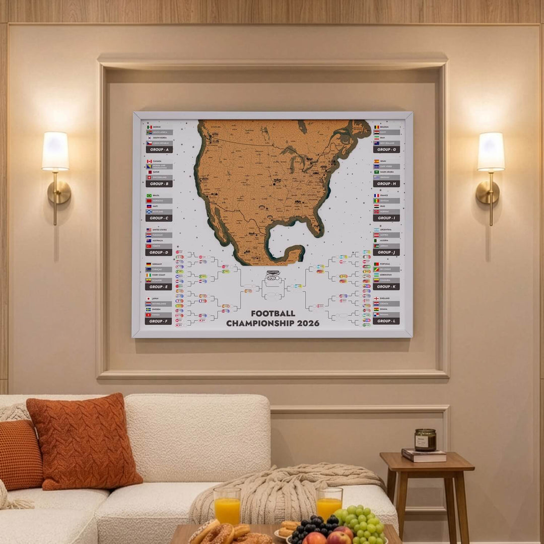 Framed 2026 World Cup Cork Map - Interactive Tournament Bracket