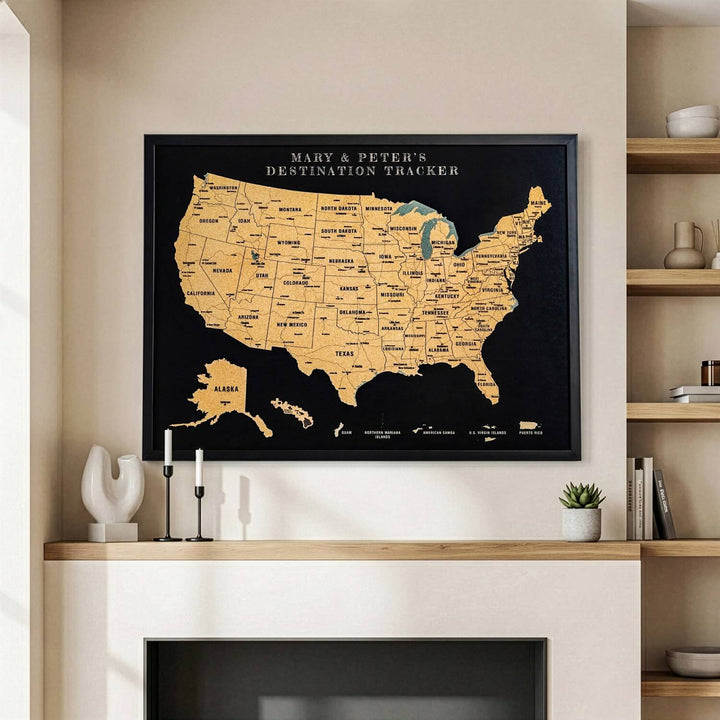 Framed Cork Map of the USA – Interactive Travel Pin Board