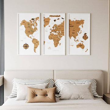 Framed Cork Push Pin World Map - Travel Tracker Wall Art