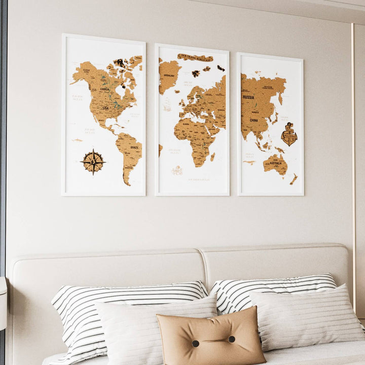 Framed Cork Push Pin World Map - Travel Tracker Wall Art