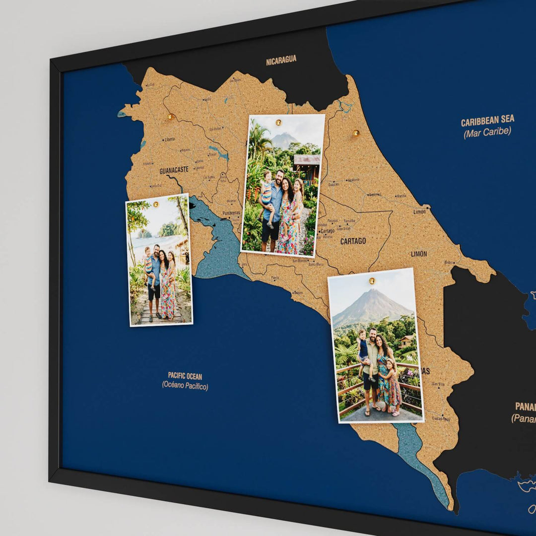 Framed Costa Rica Cork Wall Map Decor