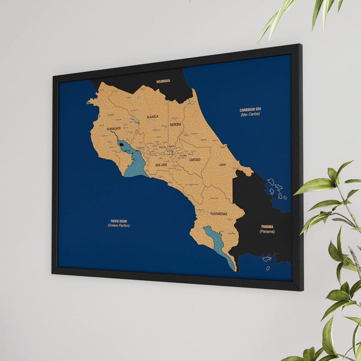Framed Costa Rica Cork Wall Map Decor