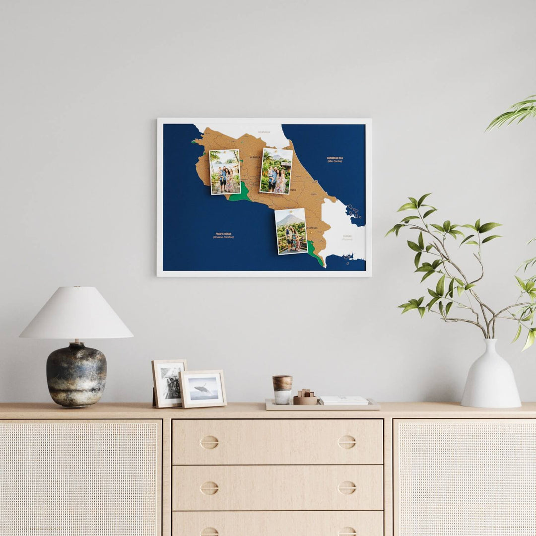 Framed Costa Rica Cork Wall Map Decor