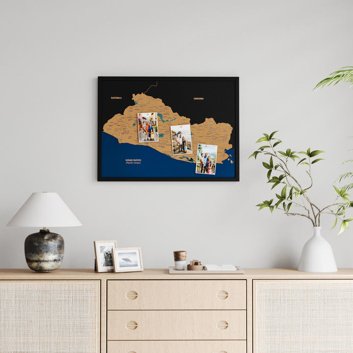 Framed El Salvador Cork Wall Map Decor