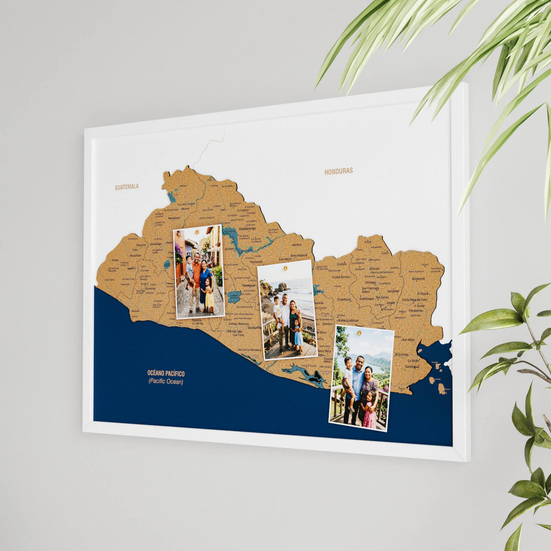 Framed El Salvador Cork Wall Map Decor