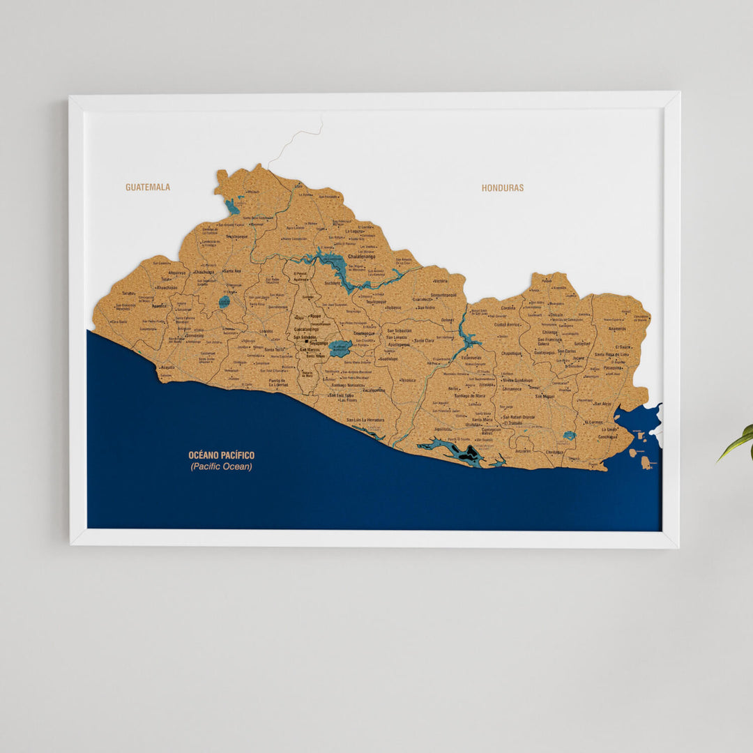 Framed El Salvador Cork Wall Map Decor