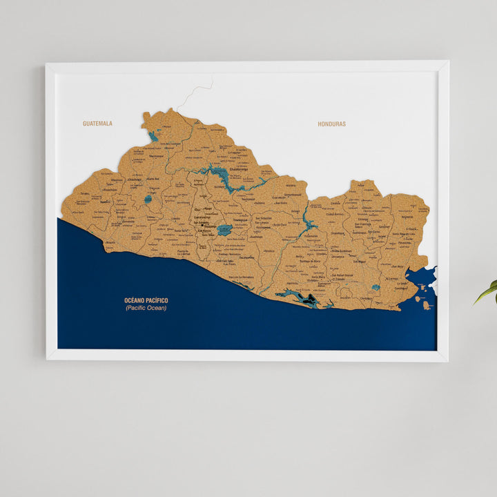 Framed El Salvador Cork Wall Map Decor