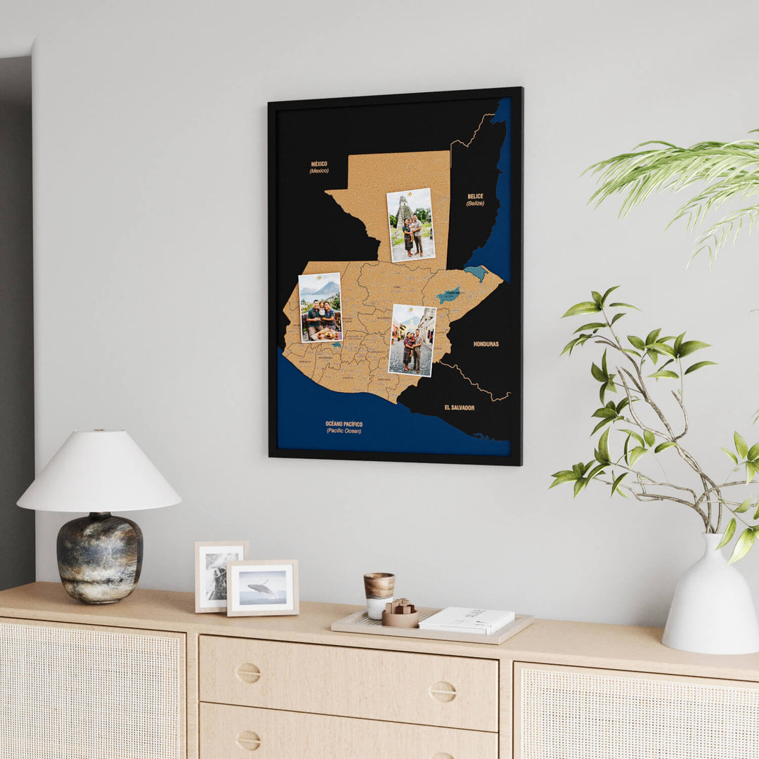 Framed Guatemala Cork Wall Map Decor