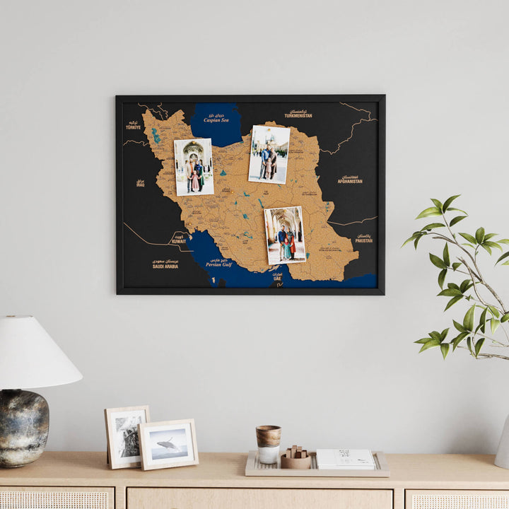 Framed Iran Cork Wall Map Decor