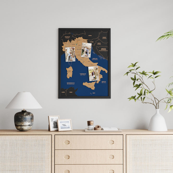 Framed Italy Cork Wall Map Decor