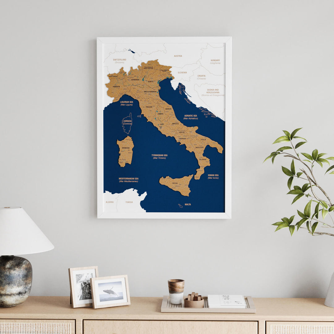 Framed Italy Cork Wall Map Decor