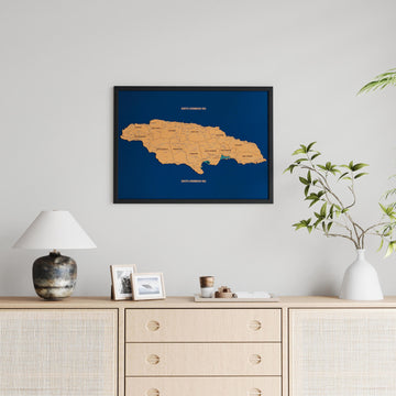 Framed Jamaica Cork Wall Map Decor