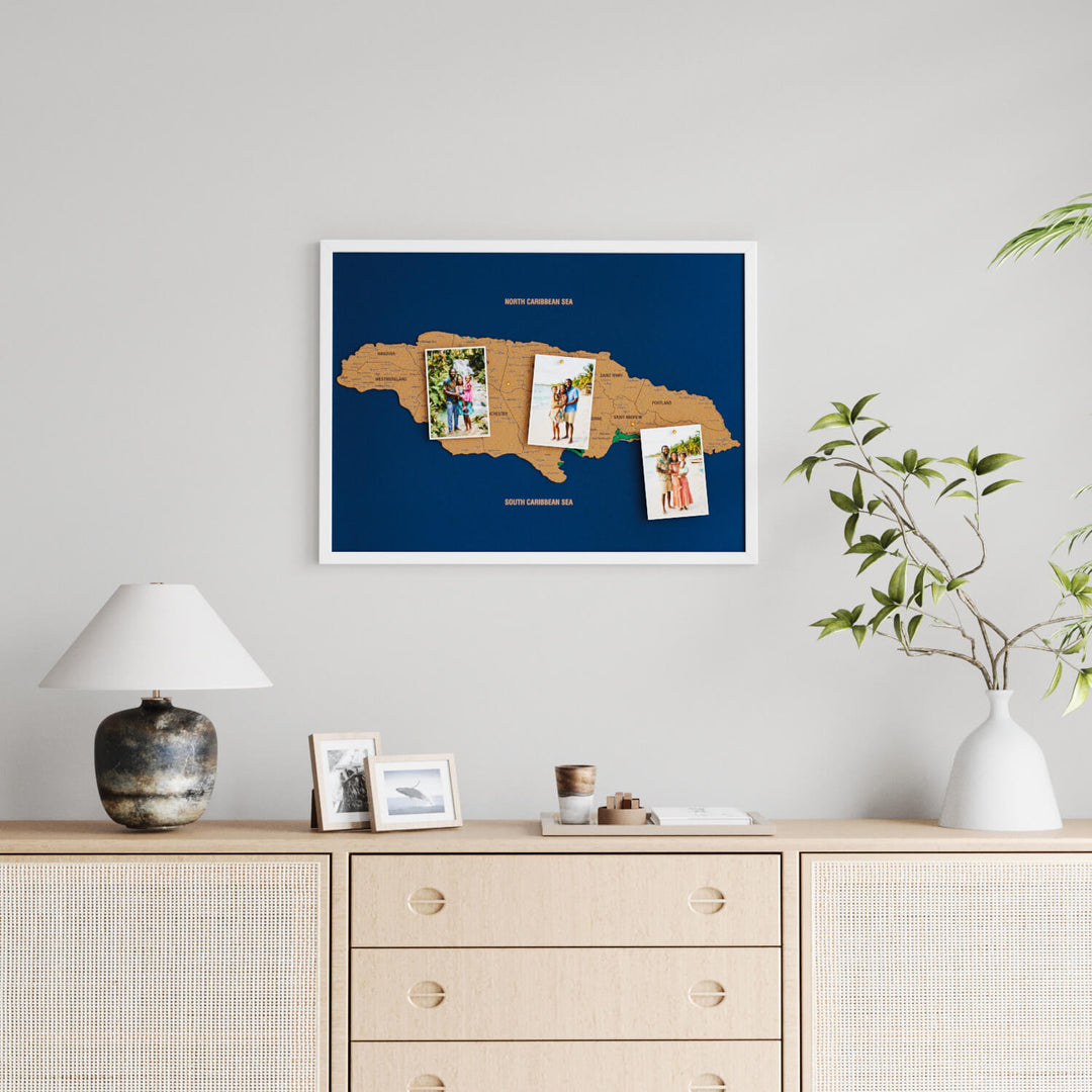 Framed Jamaica Cork Wall Map Decor