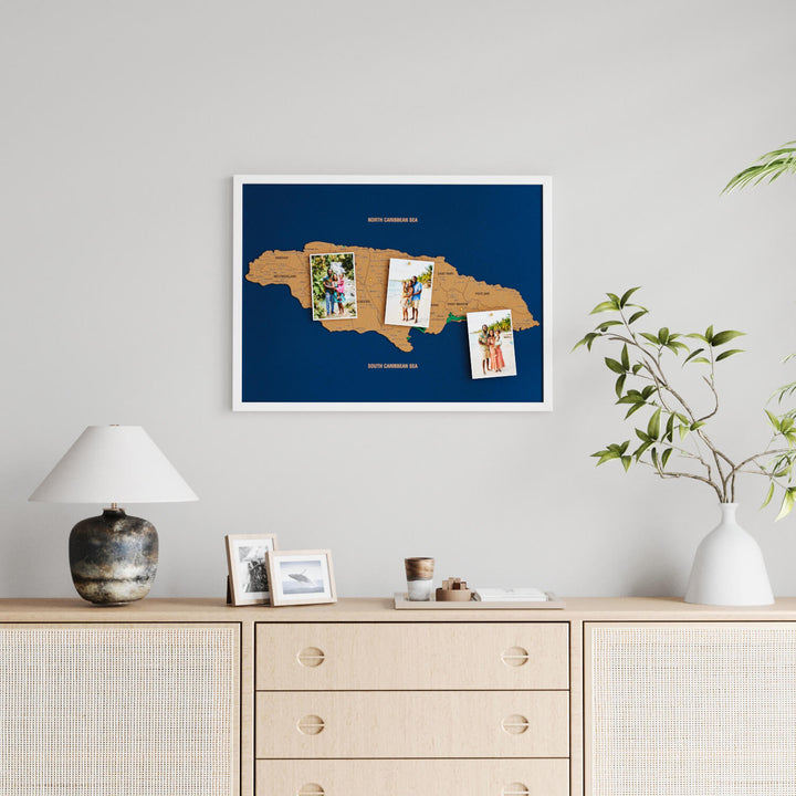 Framed Jamaica Cork Wall Map Decor