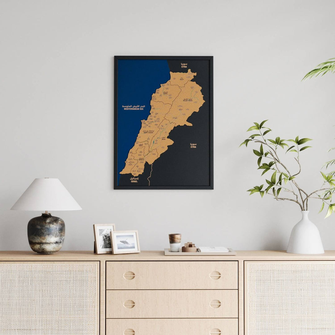 Framed Lebanon Cork Wall Map Decor