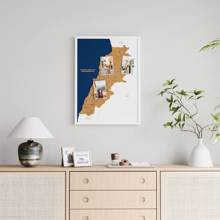 Framed Lebanon Cork Wall Map Decor