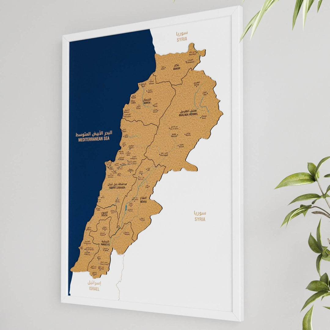 Framed Lebanon Cork Wall Map Decor