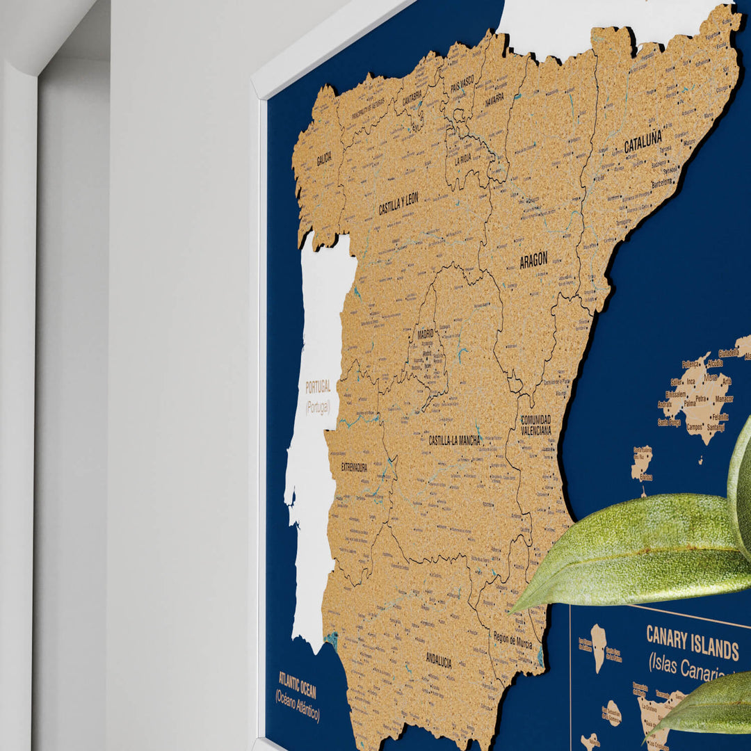 Framed Spain Cork Wall Map Decor