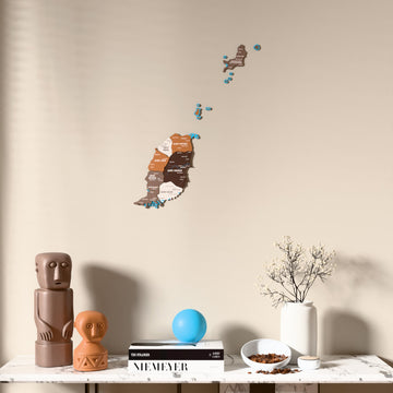 Soil Grenada wooden wall map above a marble console, front view