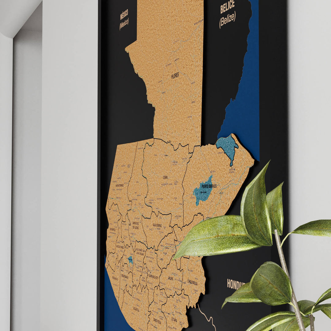 Framed Guatemala Cork Wall Map Decor