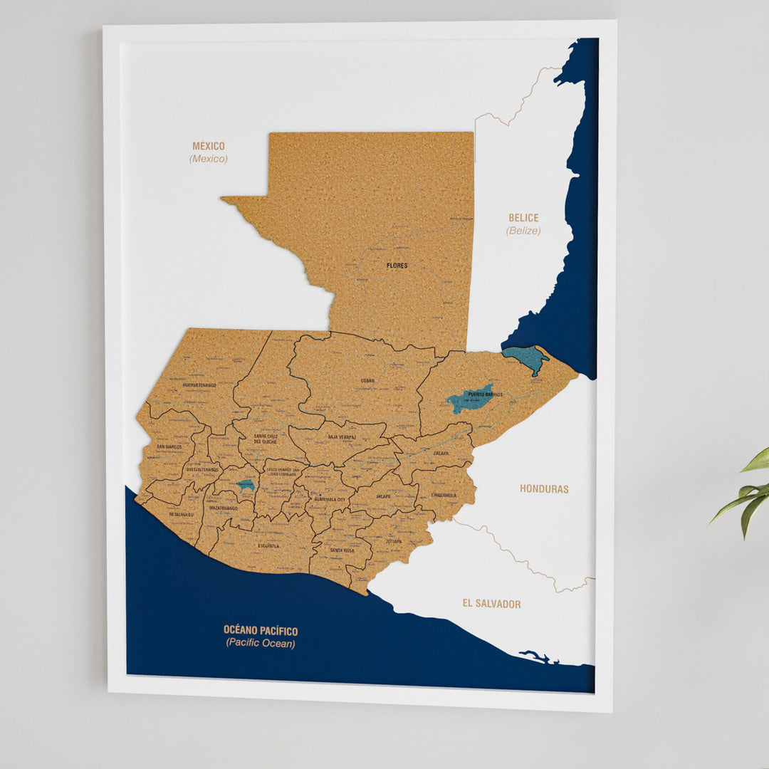 Framed Guatemala Cork Wall Map Decor