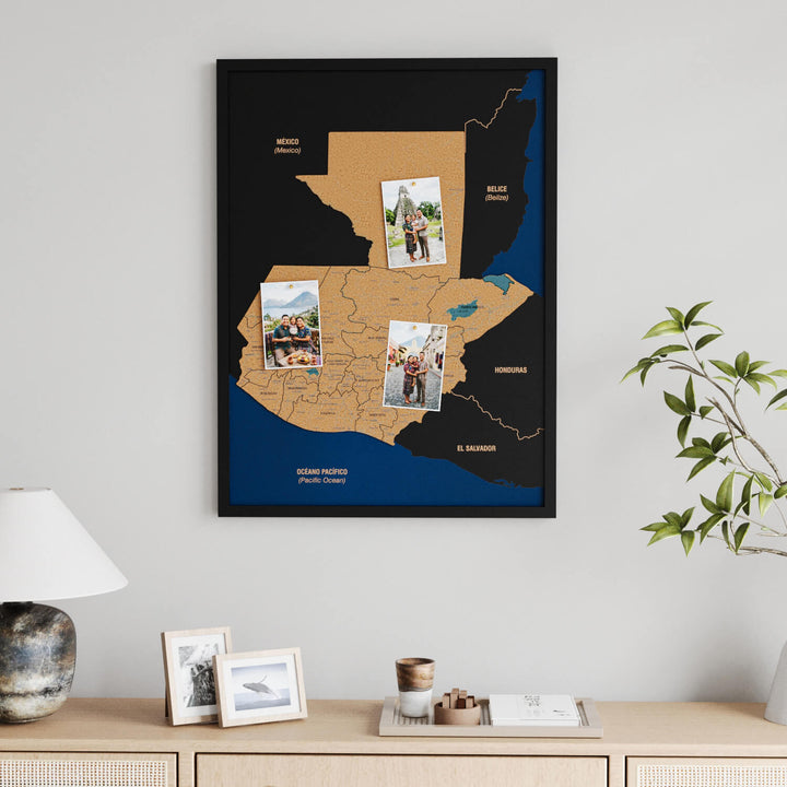 Framed Guatemala Cork Wall Map Decor