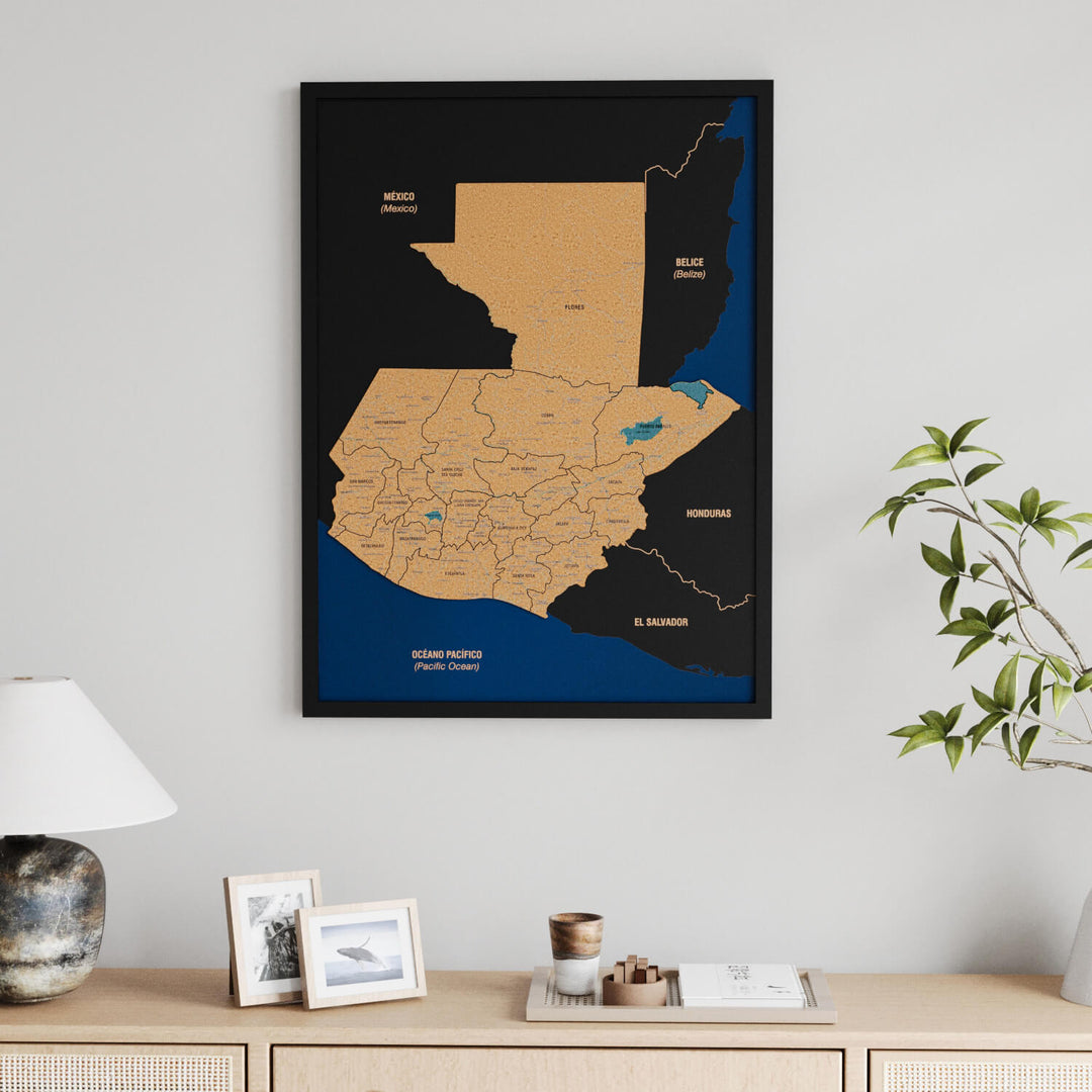Framed Guatemala Cork Wall Map Decor