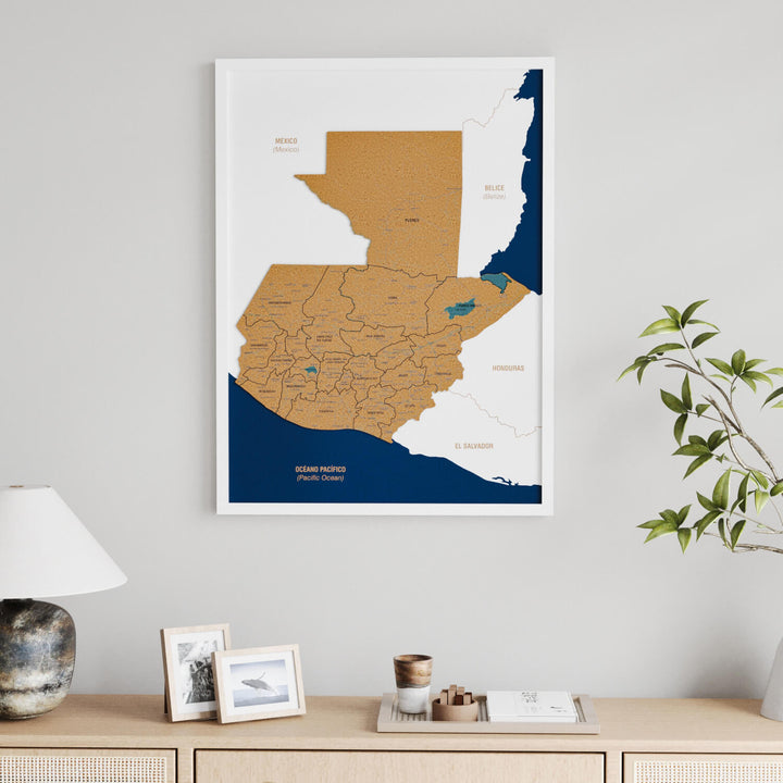 Framed Guatemala Cork Wall Map Decor