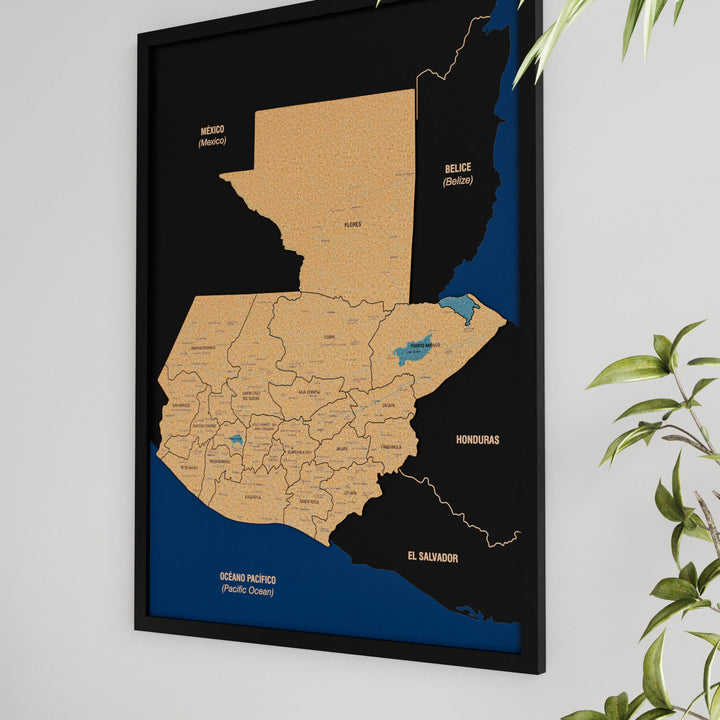 Framed Guatemala Cork Wall Map Decor