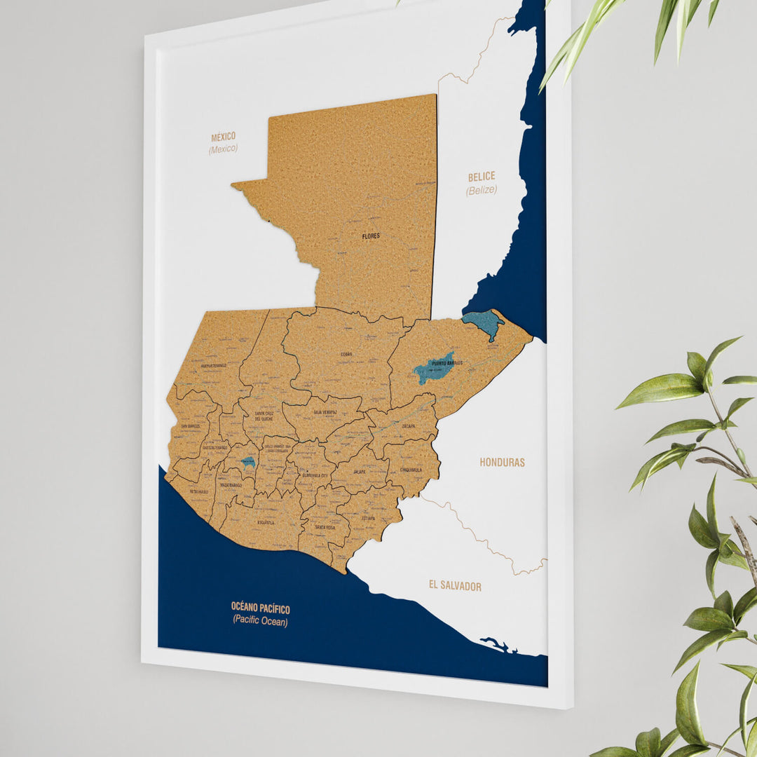 Framed Guatemala Cork Wall Map Decor