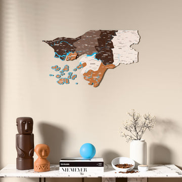 Soil Guinea-Bissau wooden wall map above a marble console, front view