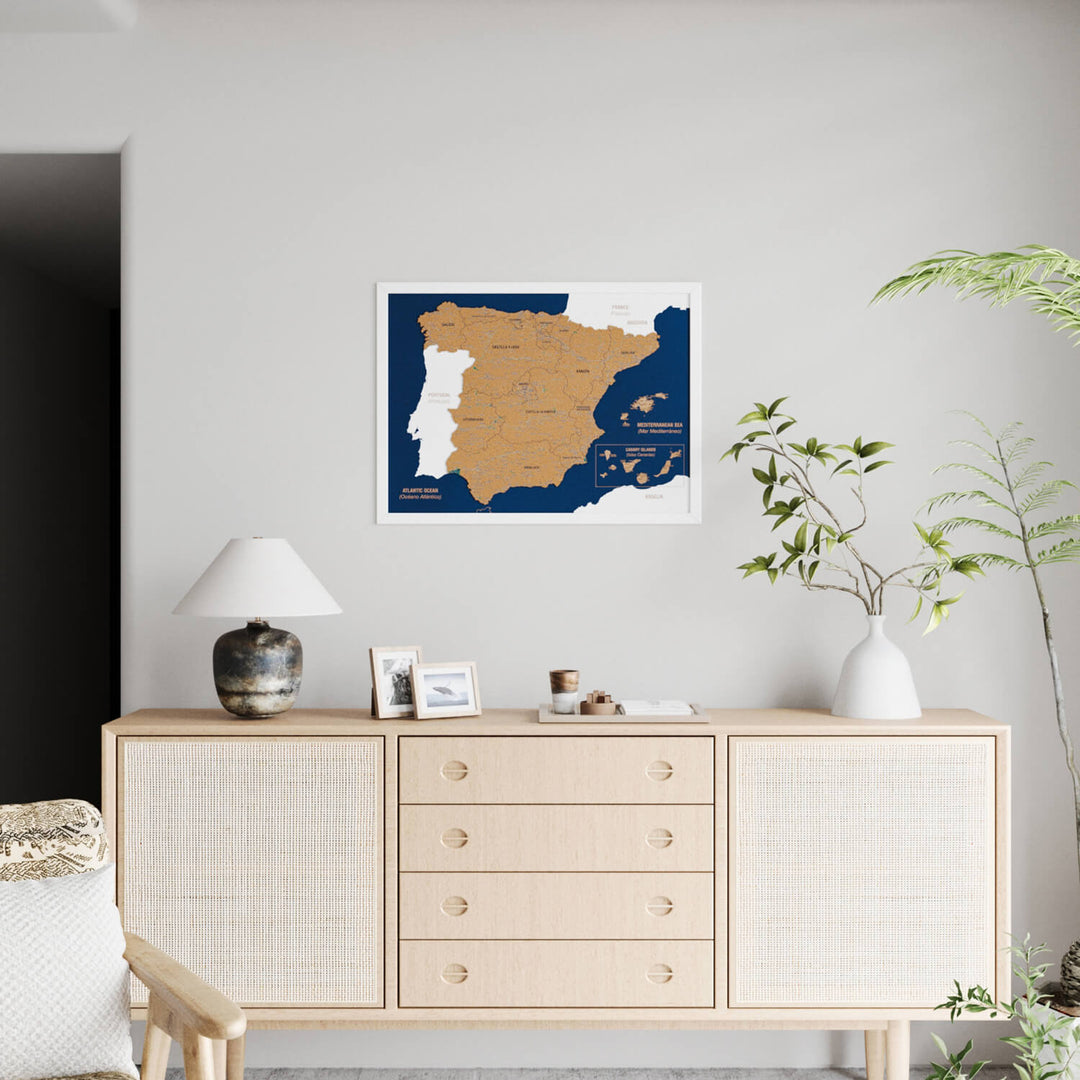 Framed Spain Cork Wall Map Decor