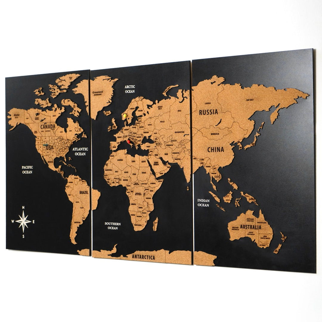 2D World Map Push Pins, Travel Map of the World, Modern Wall