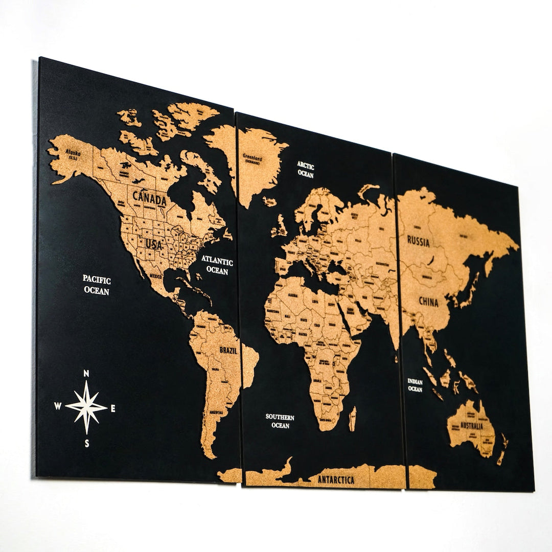World Map Push Pin Board FREE Pins, Wooden World Map Wall Decor, Gifts 3D World  Map 