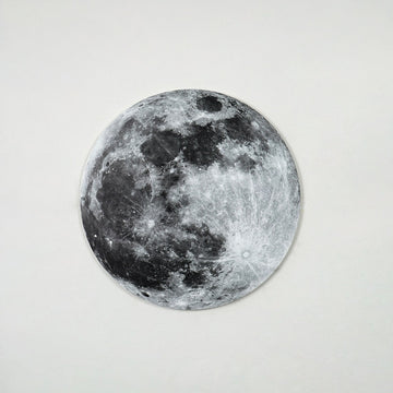 Metal Moon wall art on a white wall, mid-size front view with Tycho crater rays at the lower right