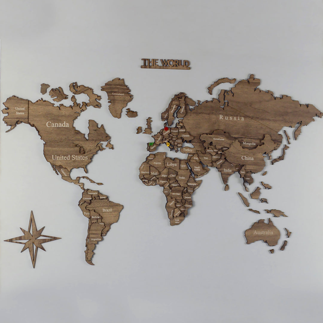 Colorfull Worlds Assembled 3D Wooden and Metal World Map, Multilayered Wooden Map on Metal Base Wood Wall Art Map for Home & Kitchen or Office