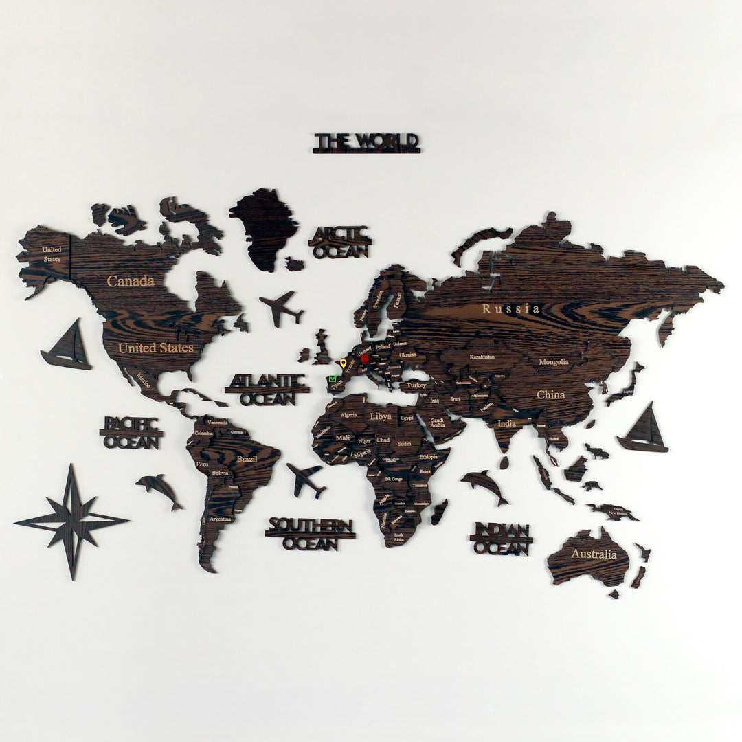 Wooden World Map Wall Decoration No Duty/tax 3D Multilayer Multicolor Very  Detailed Map Perfect Gift for Any Traveler 