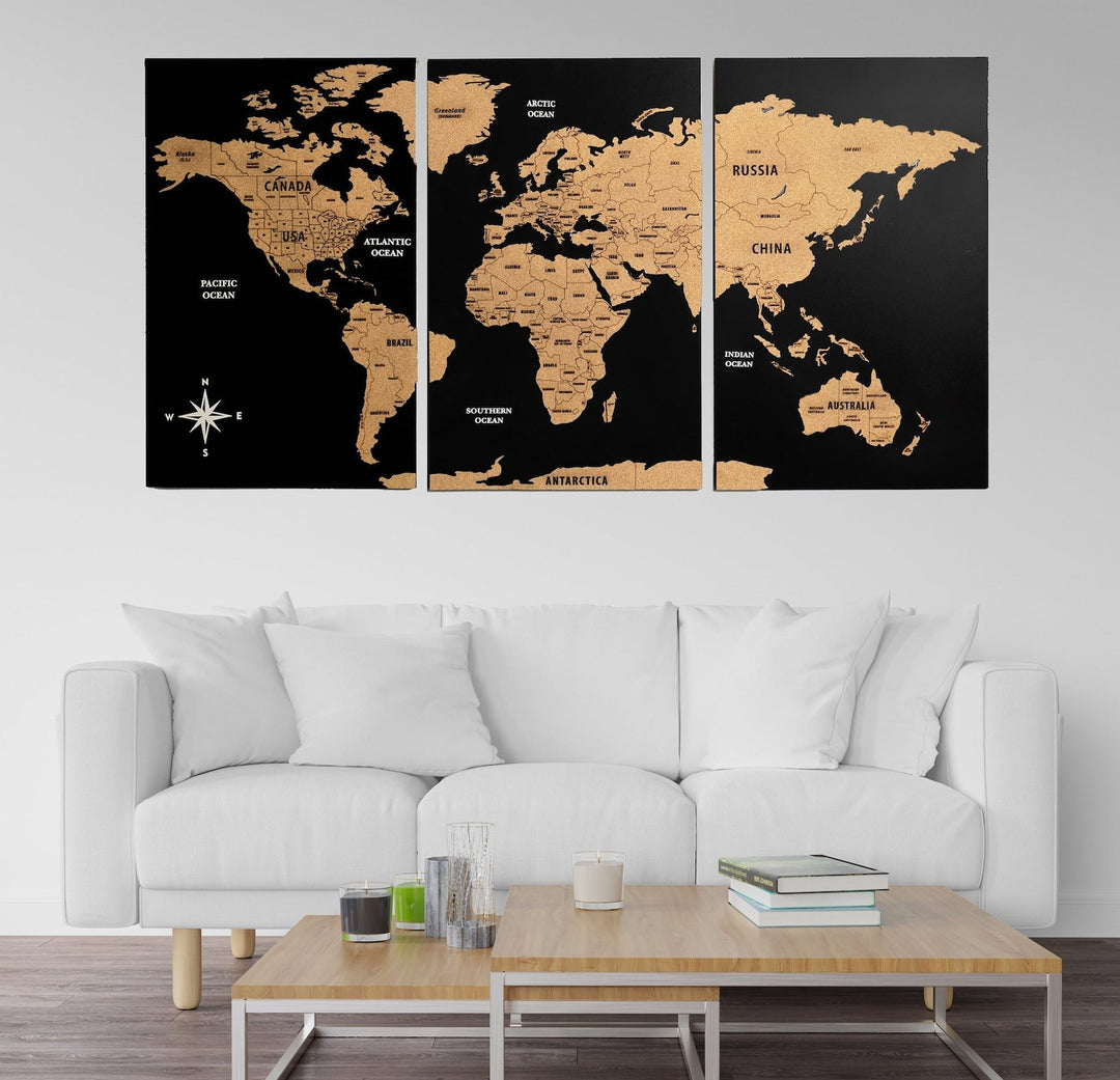 Wooden Detailed World Map With Free Pins Flags, Push Pin Travel World Map,  World Map Wall Art, Wooden Map, World Map, Large World Map 