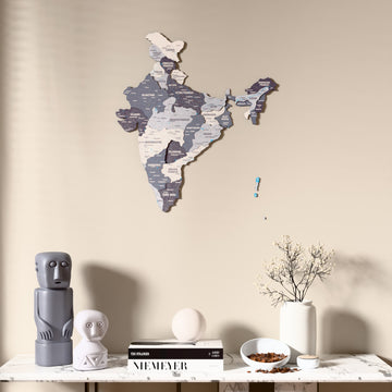 Nimbus India wooden wall map above a marble console, front view