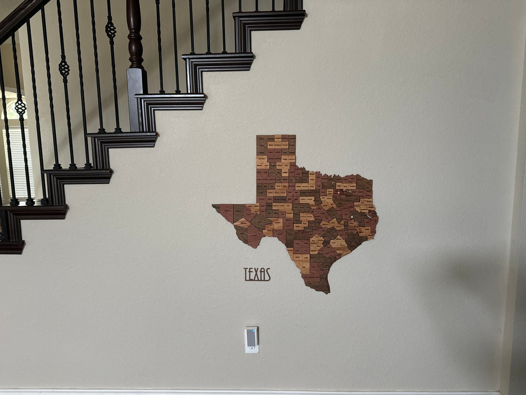 3D Wooden Texas Map A Unique USA Traveller's Home Decor Gift in a customer's home